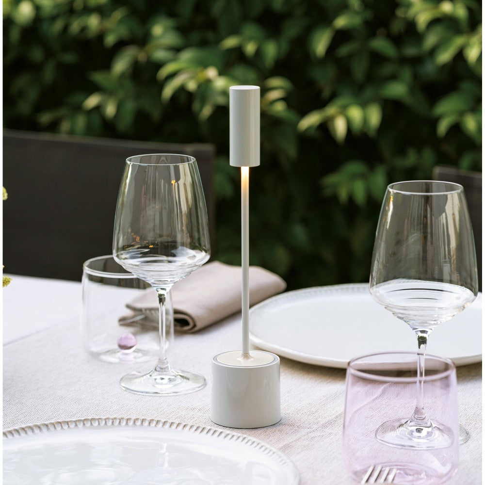 Zafferano - Lampada da tavolo ricaricabile Carolina Led dimmerabile Touch - Bianco Lucido e Ottone Spazzolato