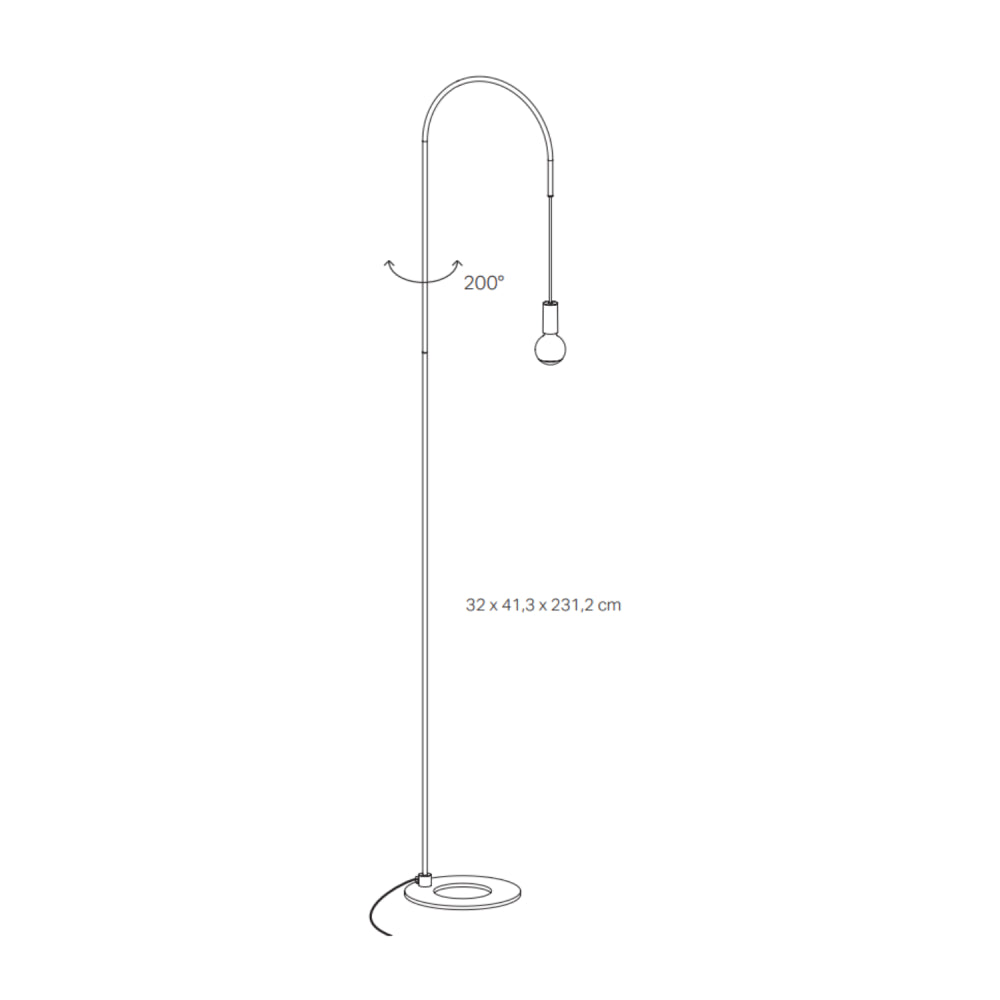Zafferano - Lampada da Terra Filo, Orientabile 200°, Metallo Verniciato Lampadina E27 max 60W inclusa, H231cm - Bianca