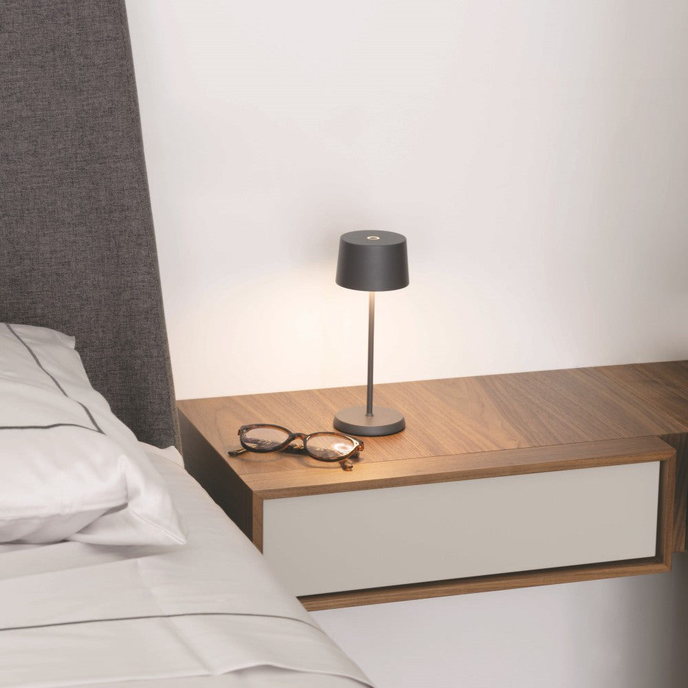 Zafferano OLIVIA PRO MICRO Lampada a led da tavolo Grigio scuro ricaricabile e dimmerabile