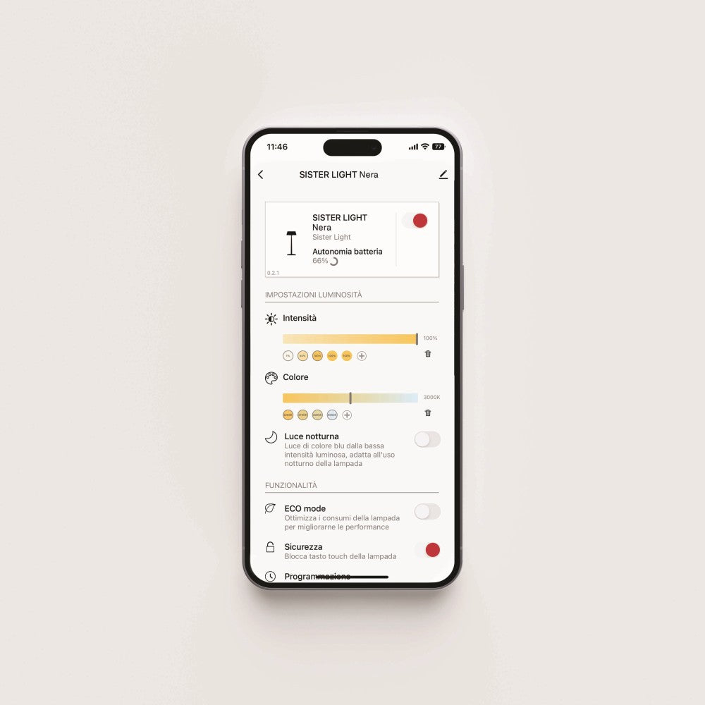 Zafferano SISTER LIGHT Parete Wi-fi Lampada da parete smart Avorio ricaricabile e dimmerabile