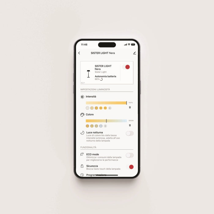 Zafferano SISTER LIGHT Parete Wi-fi Lampada da parete smart Avorio ricaricabile e dimmerabile