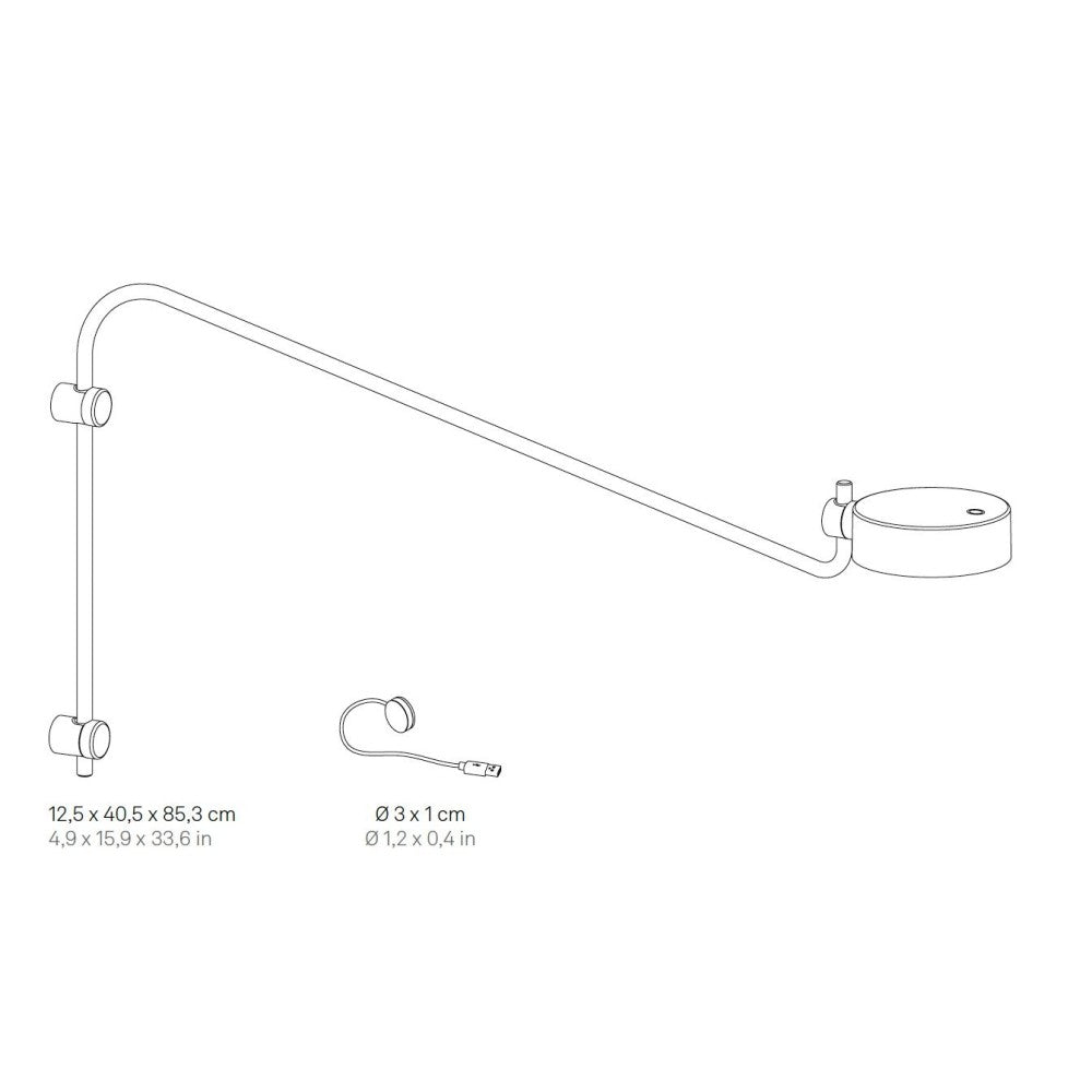 Zafferano SUPER O Lampada a led da parete con braccio Nera ricaricabile e dimmerabile
