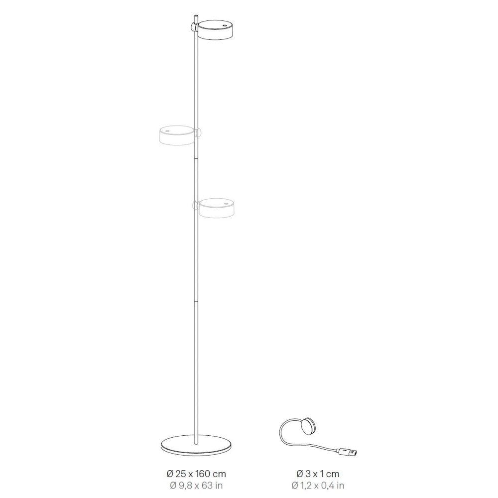Zafferano SUPER O Lampada a led da terra Nera ricaricabile e dimmerabile - 3 Modulo Luce