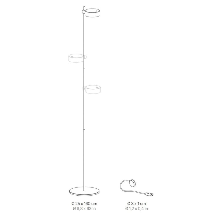 Zafferano SUPER O Lampada a led da terra Nera ricaricabile e dimmerabile - 1 Modulo Luce