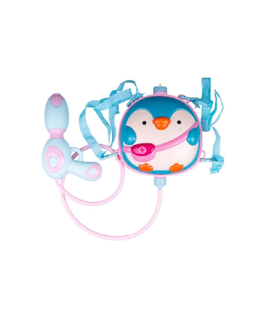 Trade Shop - Zainetto Con Pistola Acqua Pinguino Per Estate Piscina Spiaggia Giochi Bambini 6558033 -
