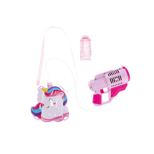 Trade Shop - Zainetto Con Pistola Sparabolle Sapone Bottiglia 150ml Unicorno Gioco Per Bambine 807663a -