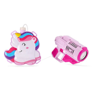 Trade Shop - Zainetto Con Pistola Sparabolle Sapone Bottiglia 150ml Unicorno Gioco Per Bambine 807663a -
