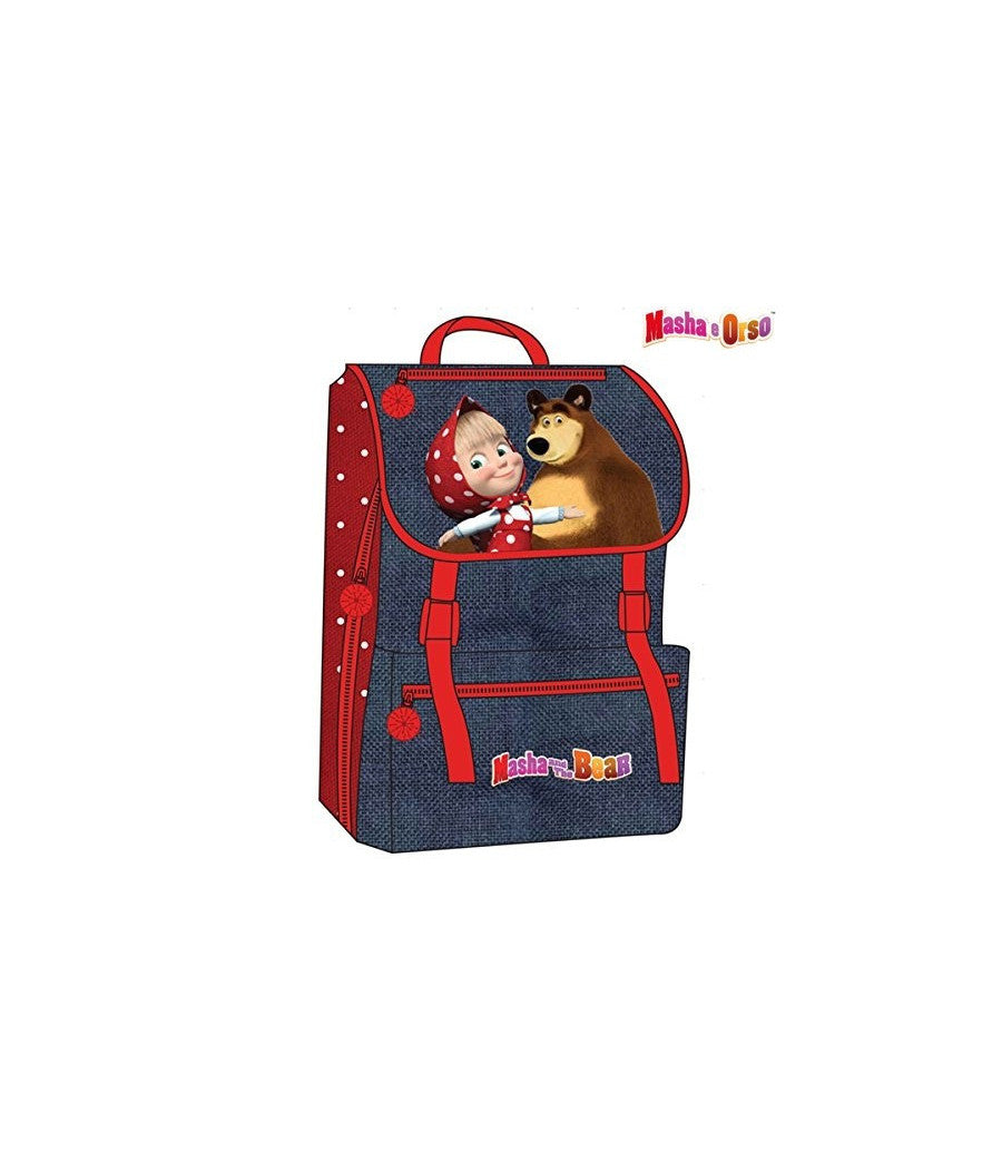 Zaino Estensibile Scuola Elementare E Media Zainetto 38x28x13 Cm Masha E Orso         