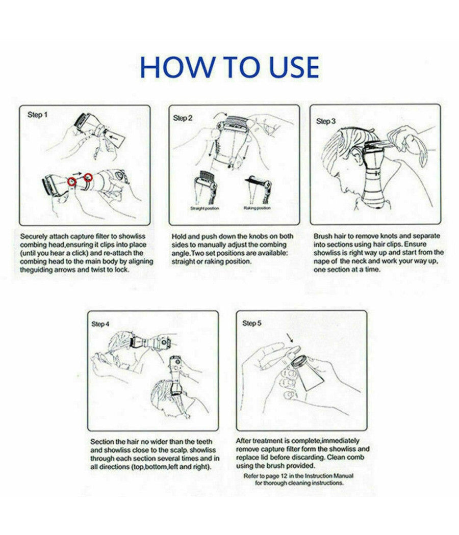 Pettine Led Elettrico Aspira Elimina Pidocchi Lendini E Uova Capelli Bambini         