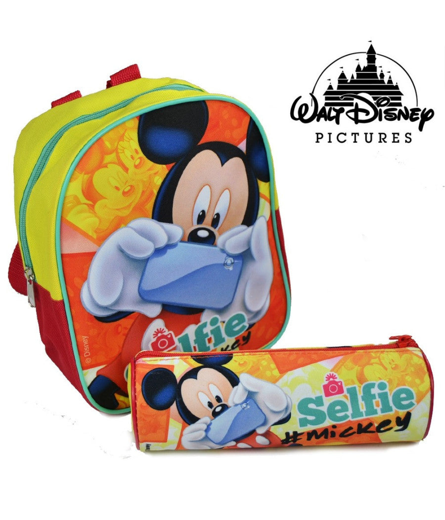 Zaino Zainetto Asilo Mickey Mouse + Astuccio Topolino Kit Disney Scuola         