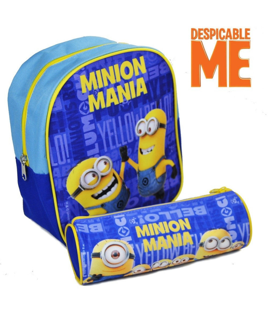 Zaino Zainetto Asilo Minons Mania + Astuccio Tombolino Kit Scuola         