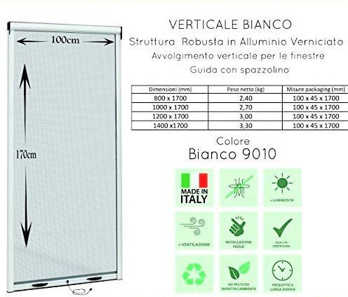 Zanzariera a rullo per finestra con cassonetto da 32mm 80x160cm bianca