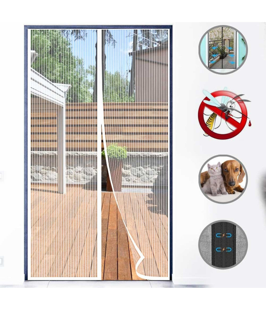 Zanzariera Magnetica Universale 120 X 220 Cm Magneti Tenda Colore Nero Bianco  Bianco       