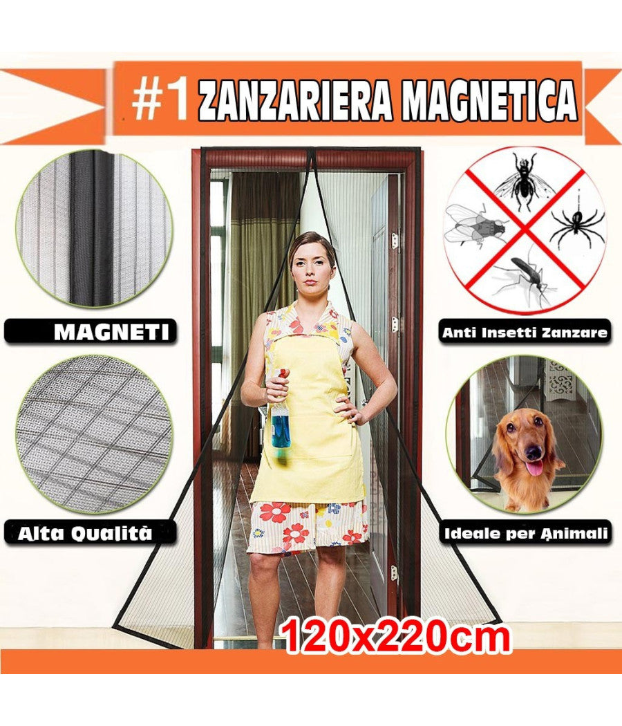 Zanzariera Magnetica Universale 120 X 220 Cm Magneti Tenda Colore Nero Bianco  Bianco       