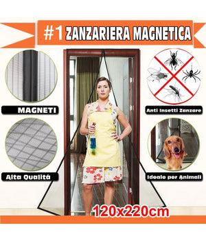 Zanzariera Magnetica Universale 120 X 220 Cm Magneti Tenda Colore Nero Bianco         