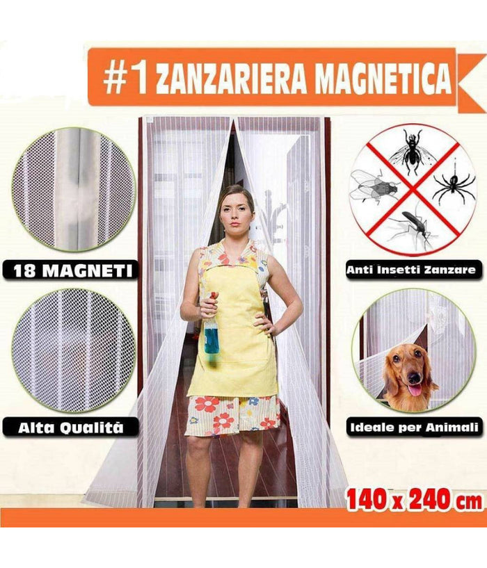 Zanzariera Magnetica Universale 140 X 240 Cm Bianca 18 Magneti Tenda Per Porta         