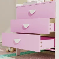 Cassettiera per bambini con 3 cassetti, MDF, Armadio per bambini, Rosa+Bianco