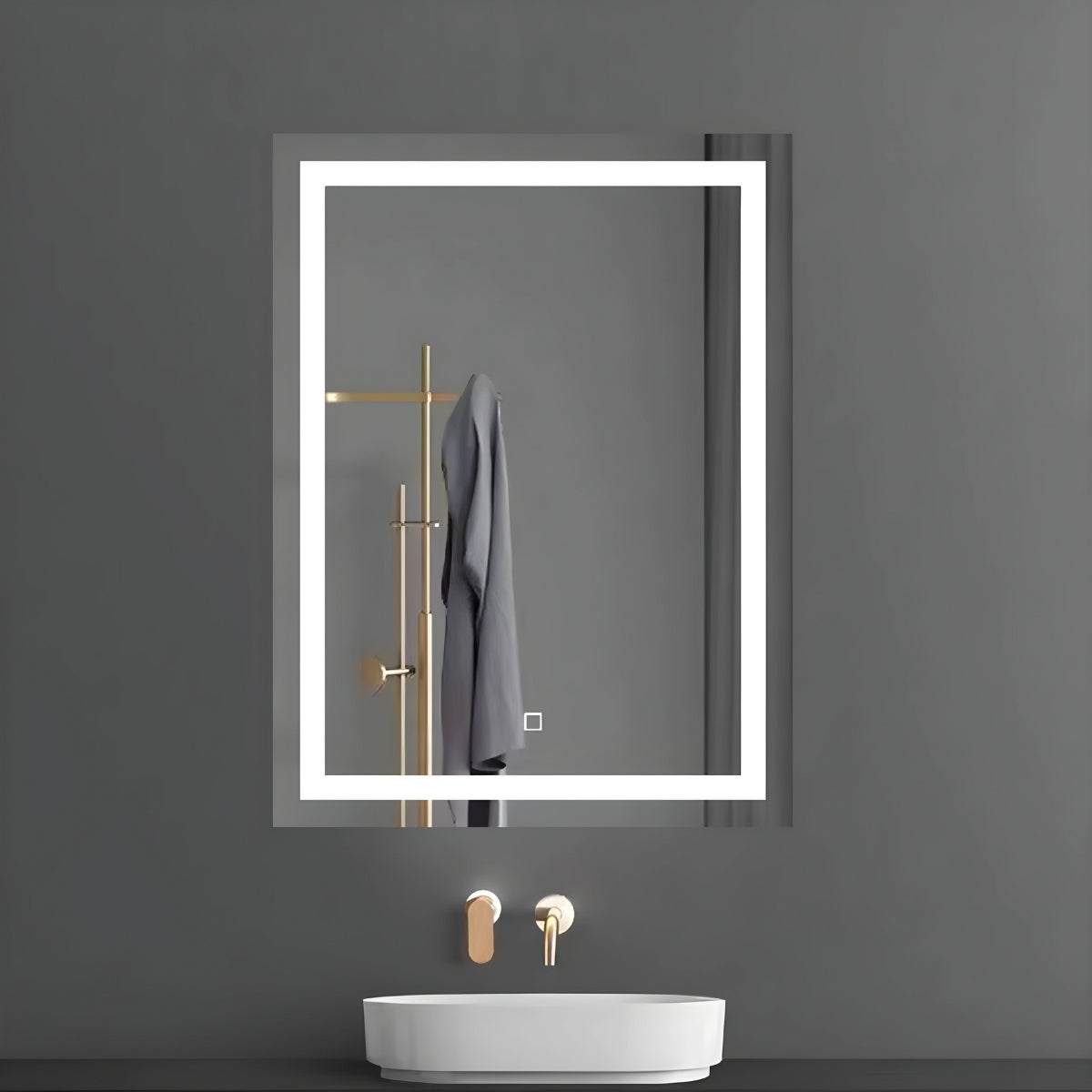 Specchio 5 mm rettangolare squadrato cornice led interruttore touch *** misure 70x90 cm, tonalità standard 6000-6500...