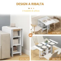 Tavolo Pieghevole Pranzo con 2 Ribalte e Ripiani Espandibile per 4 Persone, 120x60x75 cm, Bianco