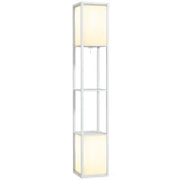Lampada da Terra Moderna con 2 Paralumi e 2 Ripiani per Lampadine E27 Max. 40W, 26x26x156 cm, Bianco