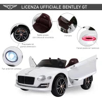 Macchina Elettrica per Bambini Bentley GT 6V, con Doppi Motori, Auto Elettrica per Bambini con Telecomando, Clacson, Suoni, Fari e 2 Portiere Apribili, 2.5-5 km/h, per 3-5 Anni, Bianco