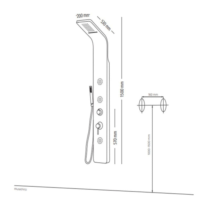Colonna doccia 007 4 funzioni acciaio inox 3 bocchette idro lombari 20x53x150 cm *** finitura- cromo lucido, confezio...
