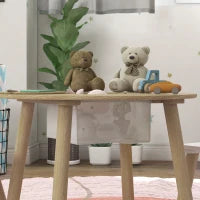Set con Tavolo e 2 Sedie per Bambini con Schienale a Orsetto, Tavolino con Vano Contenitore, Bianco e Legno