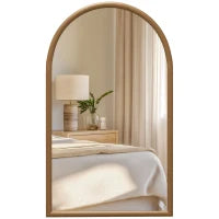 Specchio da Parete ad Arco 110x65cm con Cornice in Legno per Camera e Ingresso, Marrone Scuro