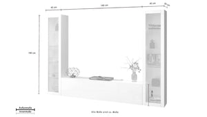 Parete attrezzata sospesa bianca soggiorno mobile TV 2 vetrine Liv WH