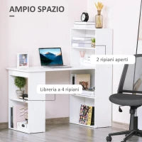 Scrivania Computer con Libreria Salvaspazio, Tavolo da Pranzo per Ufficio e Studio, 120x55x120 cm, Bianco