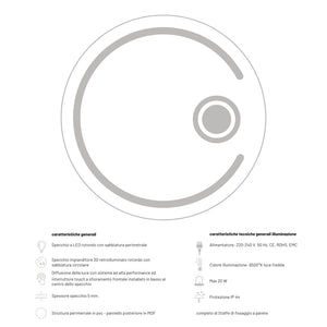 Specchio 5 mm tondo cornice led interruttore touch pvc mdf *** misura Ã˜80, tonalità dimmerabile 2700-4500-6500k, co...