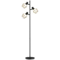 Lampada da Terra 40W con 3 Luci Regolabili e Interruttore a Manopola, in Metallo, 41x28x169 cm, Nero