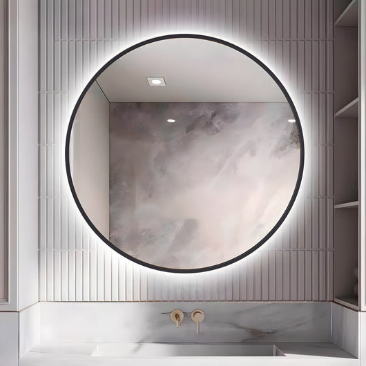 Specchio 5 mm tondo cornice nera retroilluminato led interruttore touch *** misura Ã˜60, tonalità standard 6000-6500...