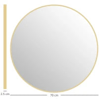 Specchio Rotondo da Bagno con Superficie Antiurto, in Vetro e Acciaio, Ø70x2.5 cm, color Oro