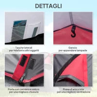 Tenda da Campeggio 2-4 Posti con Vestibolo e Porte con Cerniera, 426x206x154cm Grigio