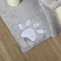 Albero Tiragraffi per Gatti in Peluche con Palo in Sisal, Cuccia e 2 Palline, 40x30x43cm, Grigio