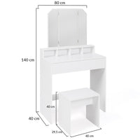 IDMarket - ZELIA Comodino a 3 specchi con 4 nicchie, 1 cassetto e sgabello