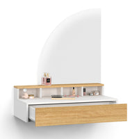 IDMarket - ZELIA, tavolo da toilette sospeso con specchio LED, 4 nicchie, 1 cassetto, legno e bianco