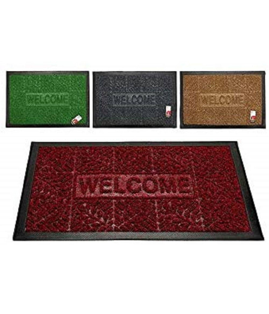 Zerbino Tappeto In Gomma Scritta Welcome Rettangolare 60x40cm Antiscivolo Ingresso         