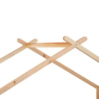 Letto a Casetta Espandibile con Ringhiera su Tre Lati, Letto per Cameretta, Letto Montessori, Senza Materasso, in Legno, 200x90 cm, Naturale