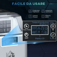 Macchina Ghiaccio 20kg in 24 Ore, 24 Cubetti in 14-18 Minuti con Dimensione Regolabile, Serbatoio 3.2L e Sistema Autopulente, Argento