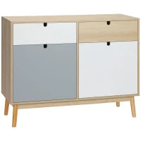 Mobiletto Multiuso Stile Nordico, Armadietto Due Ante con Cassetti per Cucina e Ingresso, 100x40x79.5cm, Multicolore