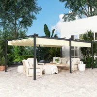 Pergola Retrattile 3,5 x 6 m per Terrazza o Giardino, Struttura in Alluminio e Poliestere, Beige