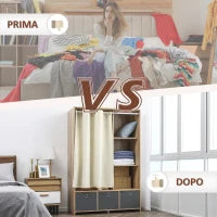 Armadio Guardaroba in Truciolato con Guida per Appendere, 3 Cassetti in Poliestere e 3 Ripiani, 105x48x160 cm