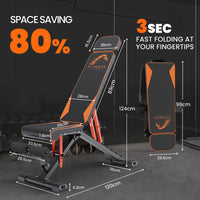 Panca pesi regolabile, pieghevole, RATTANTREE, allenamento completo del corpo, inclinata, declinata, sollevamento piano,pressa, per palestra domestica