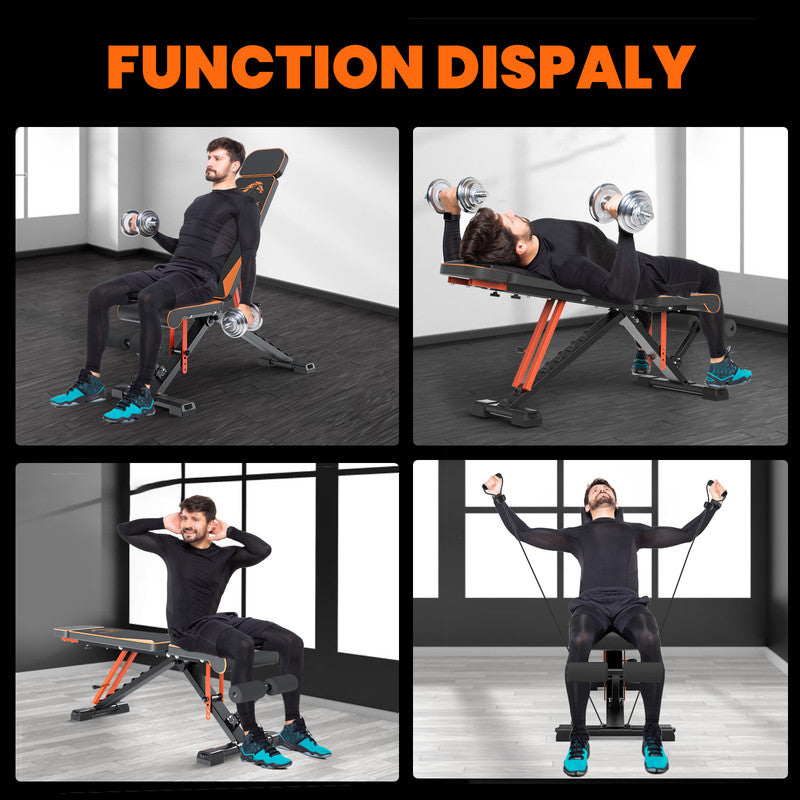 Panca pesi regolabile, pieghevole, RATTANTREE, allenamento completo del corpo, inclinata, declinata, sollevamento piano,pressa, per palestra domestica
