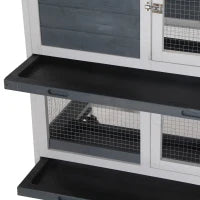 Recinto interno per conigli in legno con ruote 2 piani rampe, 147L x 45,5l x 88,5H cm, grigio e bianco