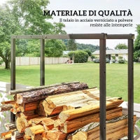 Portalegna da Interno ed Esterno Regolabile in Metallo con Ganci a S, 40-65x25x100-150 cm, Nero