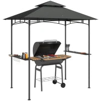 Gazebo per Barbecue con LED 240 x 150 x 258 cm, Resistente all'Acqua e al Fuoco, Gazebo da Giardino con Tetto a Doppio Strato, Grigio Scuro