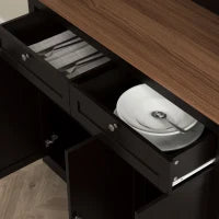 Credenza Cucina Alta con 4 Armadietti, 2 Cassetti e Piano Centrale, 100x40x180 cm, Nero